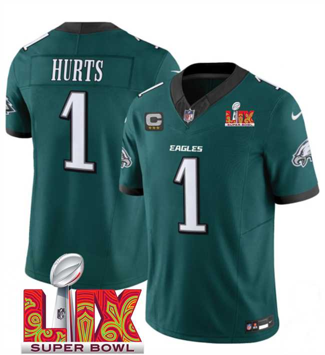 Men & Women & Youth Philadelphia Eagles #1 Jalen Hurts Green 2025 Super Bowl LIX Patch With 3-Star C Patch New F.U.S.E. Vapor Untouchable Limited Stitched Jersey,We sell and wholesale Men & Women & Youth Philadelphia Eagles #1 Jalen Hurts Green 2025 Super Bowl LIX Patch With 3-Star C Patch New F.U.S.E. Vapor Untouchable Limited Stitched Jersey on line form chian!